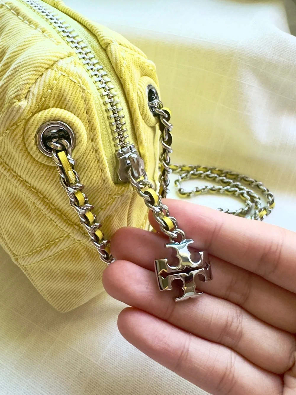 NWT 🌼Tory Burch Yellow Fleming Denim Soft Crossbody Bag
